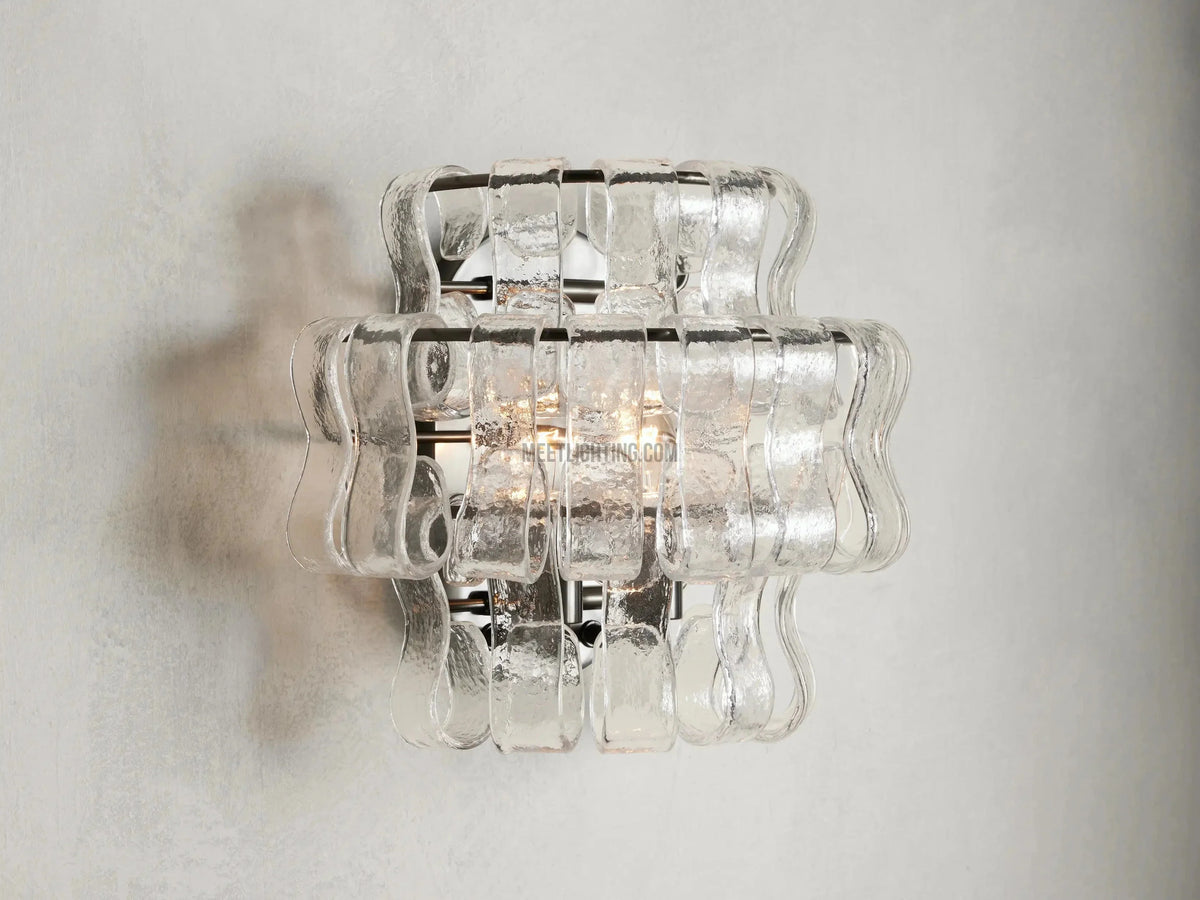 Textured Glass Wall Sconce Light Fixture with Curved Shade for Living Room Bedroom Dining Room | Hardwired 2-Bulb Accent Lighting | Thomler