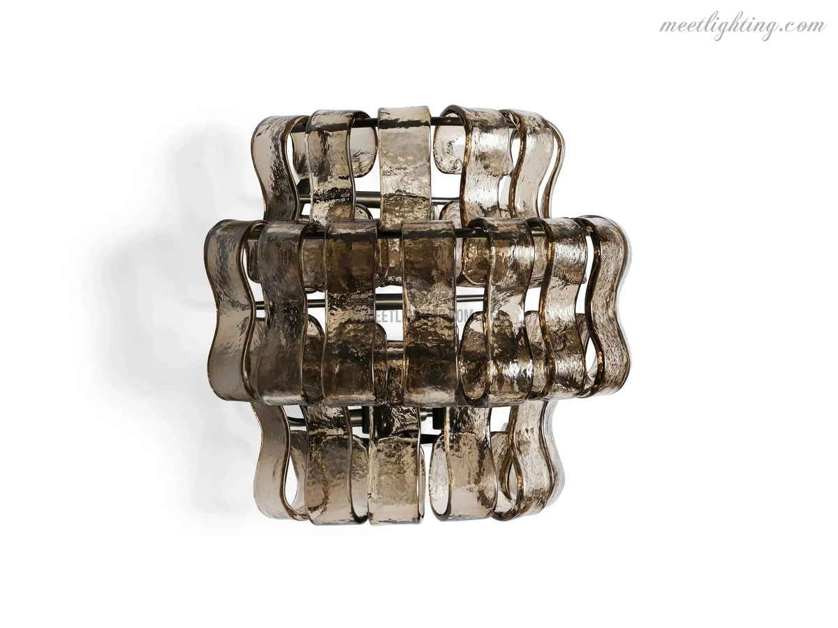Textured Glass Wall Sconce Light Fixture with Curved Shade for Living Room Bedroom Dining Room | Hardwired 2-Bulb Accent Lighting | Thomler