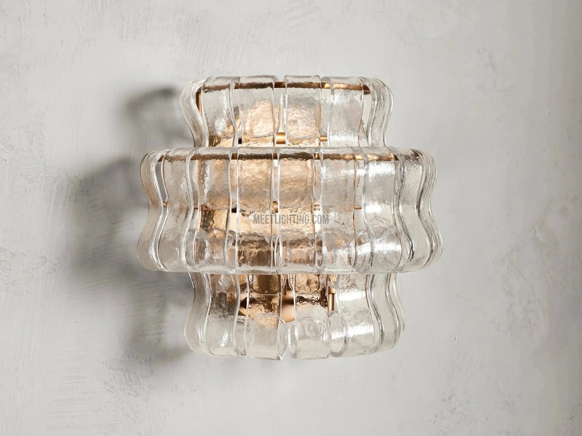 Textured Glass Wall Sconce Light Fixture with Curved Shade for Living Room Bedroom Dining Room | Hardwired 2-Bulb Accent Lighting | Thomler