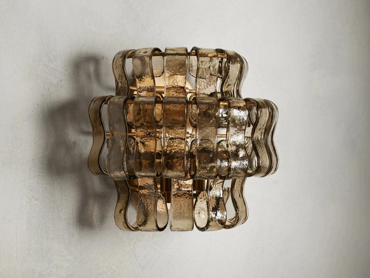 Textured Glass Wall Sconce Light Fixture with Curved Shade for Living Room Bedroom Dining Room | Hardwired 2-Bulb Accent Lighting | Thomler