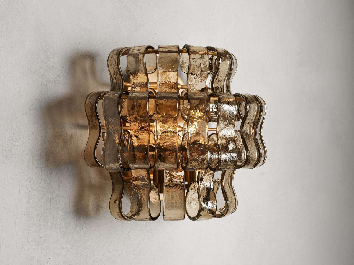 Textured Glass Wall Sconce Light Fixture with Curved Shade for Living Room Bedroom Dining Room | Hardwired 2-Bulb Accent Lighting | Thomler