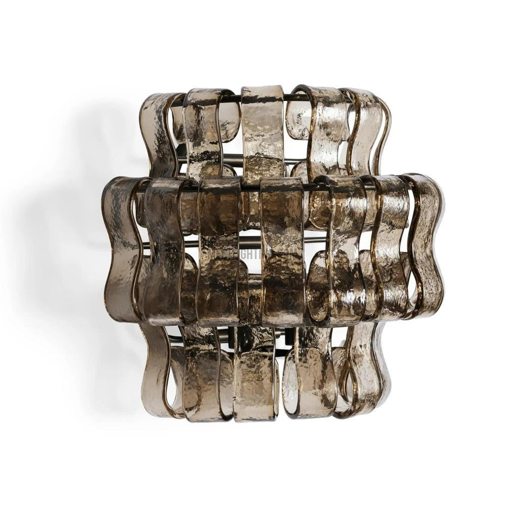 Textured Glass Wall Sconce Light Fixture with Curved Shade for Living Room Bedroom Dining Room | Hardwired 2-Bulb Accent Lighting | Thomler