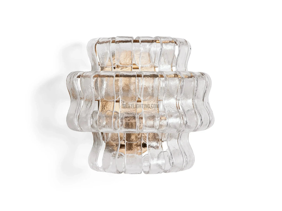 Textured Glass Wall Sconce Light Fixture with Curved Shade for Living Room Bedroom Dining Room | Hardwired 2-Bulb Accent Lighting | Thomler