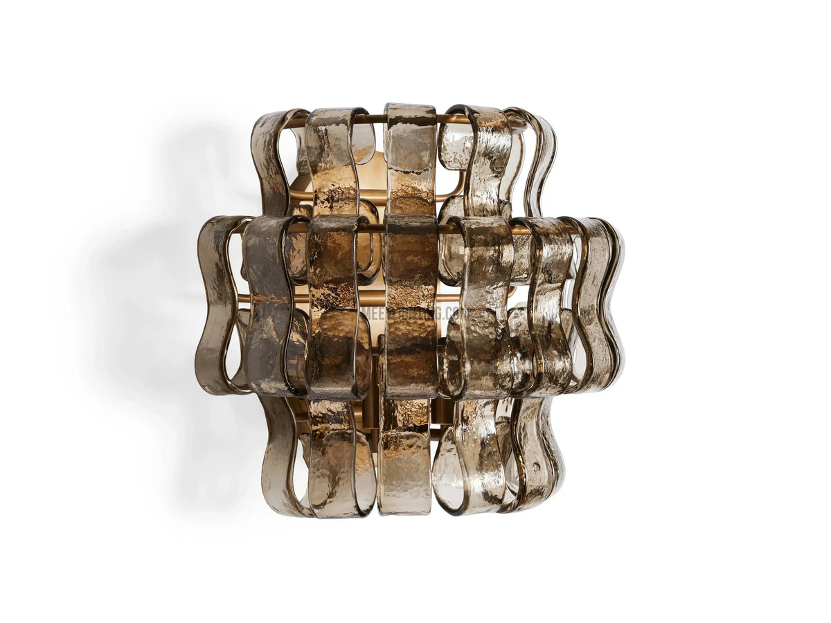 Textured Glass Wall Sconce Light Fixture with Curved Shade for Living Room Bedroom Dining Room | Hardwired 2-Bulb Accent Lighting | Thomler