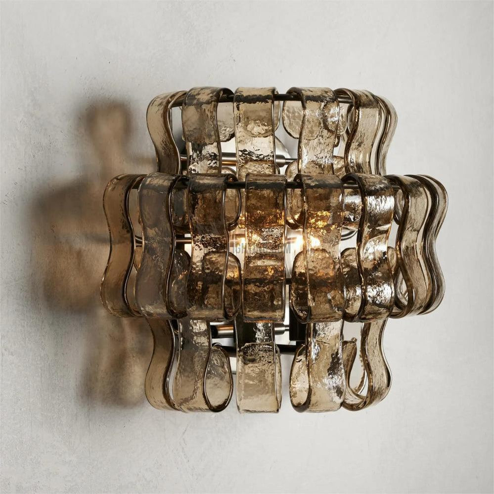Textured Glass Wall Sconce Light Fixture with Curved Shade for Living Room Bedroom Dining Room | Hardwired 2-Bulb Accent Lighting | Thomler