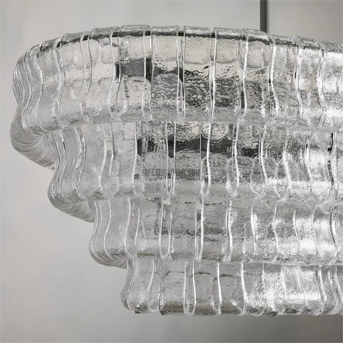 Oval Statement Chandelier Steel Frame Curved Glass Panels Adjustable Drop 5 or 12 Bulbs Dining Room Foyer | Thomler