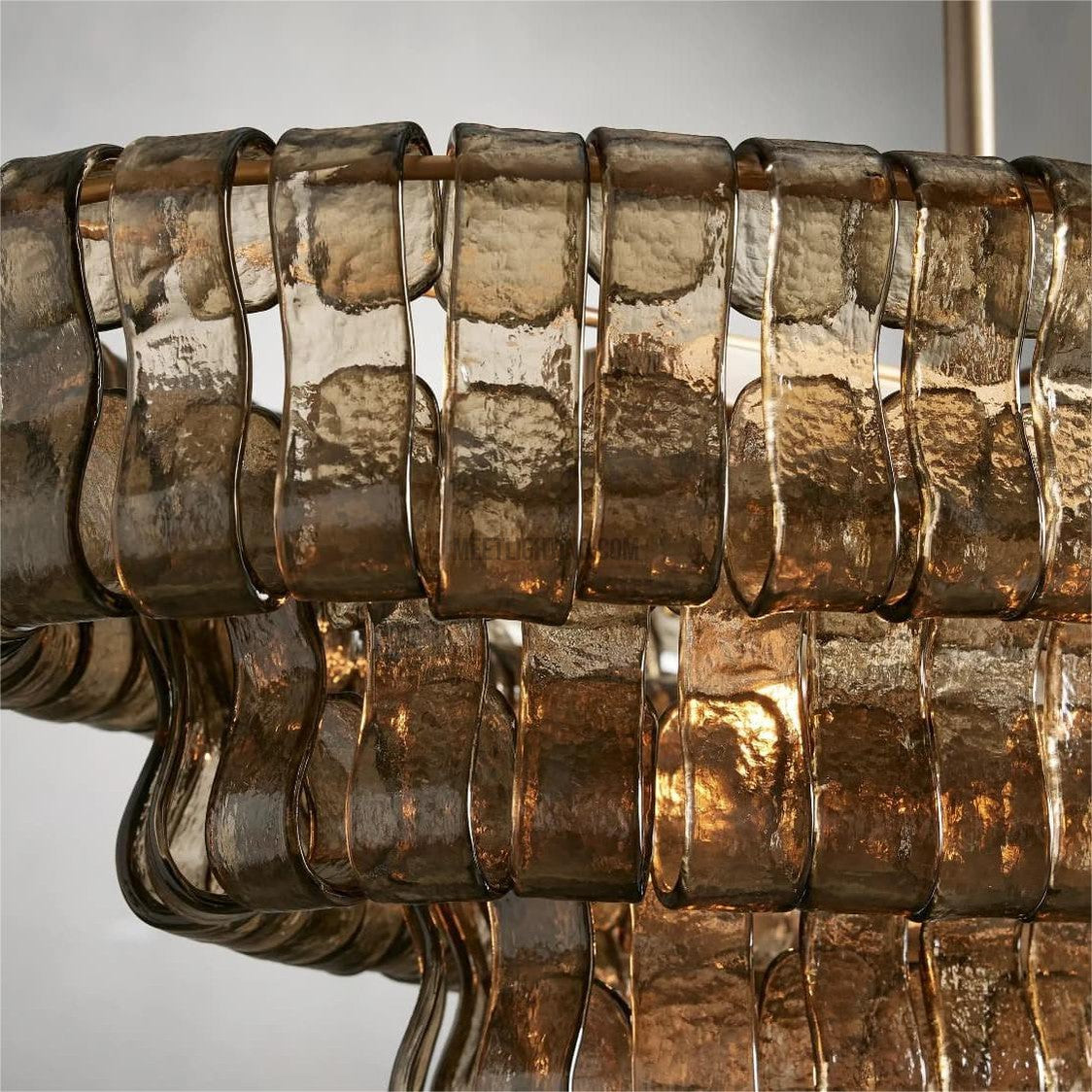 Oval Statement Chandelier Steel Frame Curved Glass Panels Adjustable Drop 5 or 12 Bulbs Dining Room Foyer | Thomler