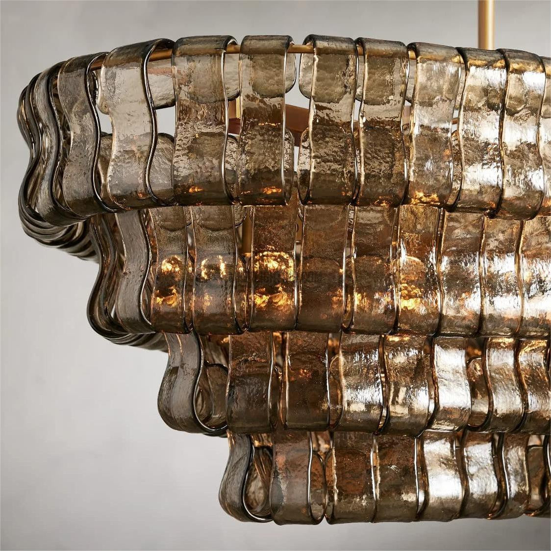 Oval Statement Chandelier Steel Frame Curved Glass Panels Adjustable Drop 5 or 12 Bulbs Dining Room Foyer | Thomler