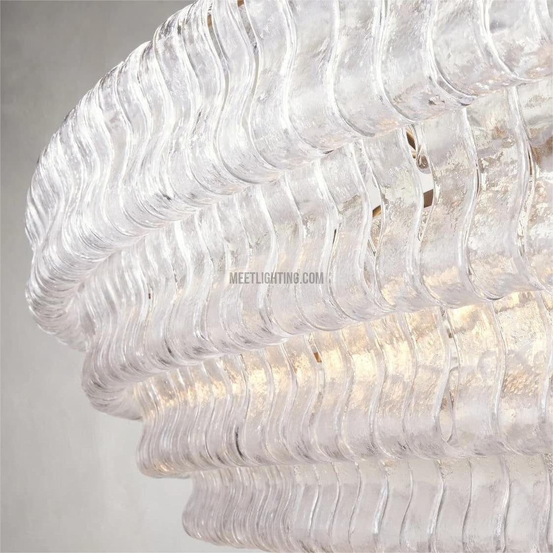 Oval Statement Chandelier Steel Frame Curved Glass Panels Adjustable Drop 5 or 12 Bulbs Dining Room Foyer | Thomler