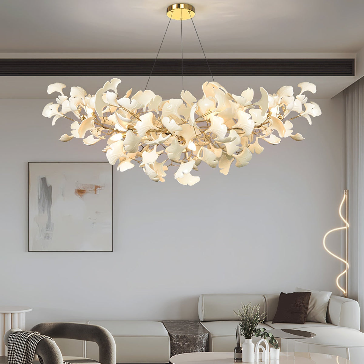 Curved Ceramic Chandelier with Gold or Nickel Hardware for Modern Dining Room & Bedroom | Thomler