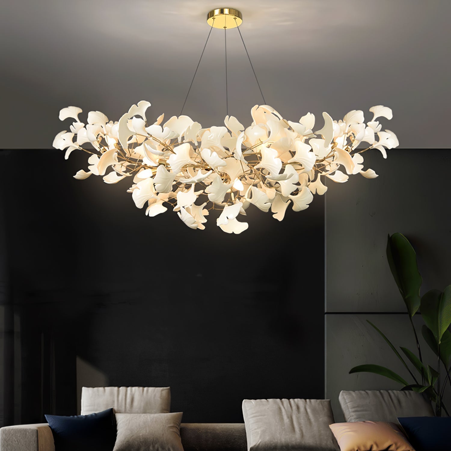 Pendant Light Porcelain Leaf LED Adjustable Height White Dining Room Living Room Chandelier Modern Ceiling Lighting | Thomler