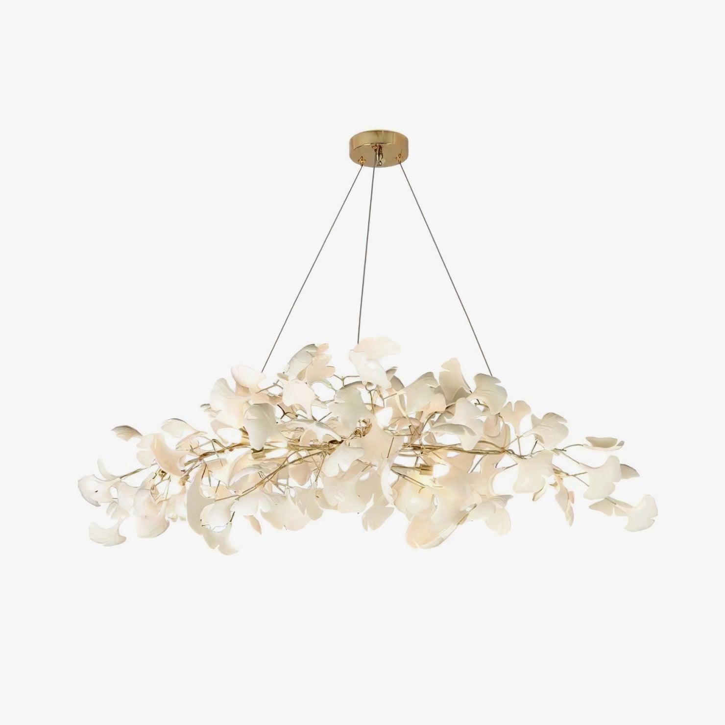 Ginkgo Tree Ceramic Petal Chandelier 70 in x 27.6 in Gold Indoor Ceiling Light | Thomler