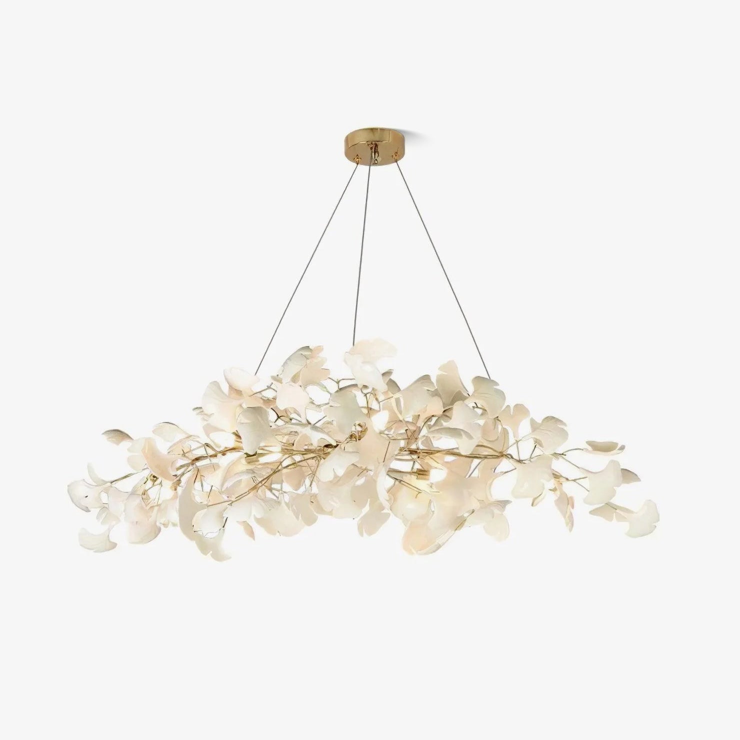 Ginkgo Tree Ceramic Petal Chandelier 70 in x 27.6 in Gold Indoor Ceiling Light | Thomler