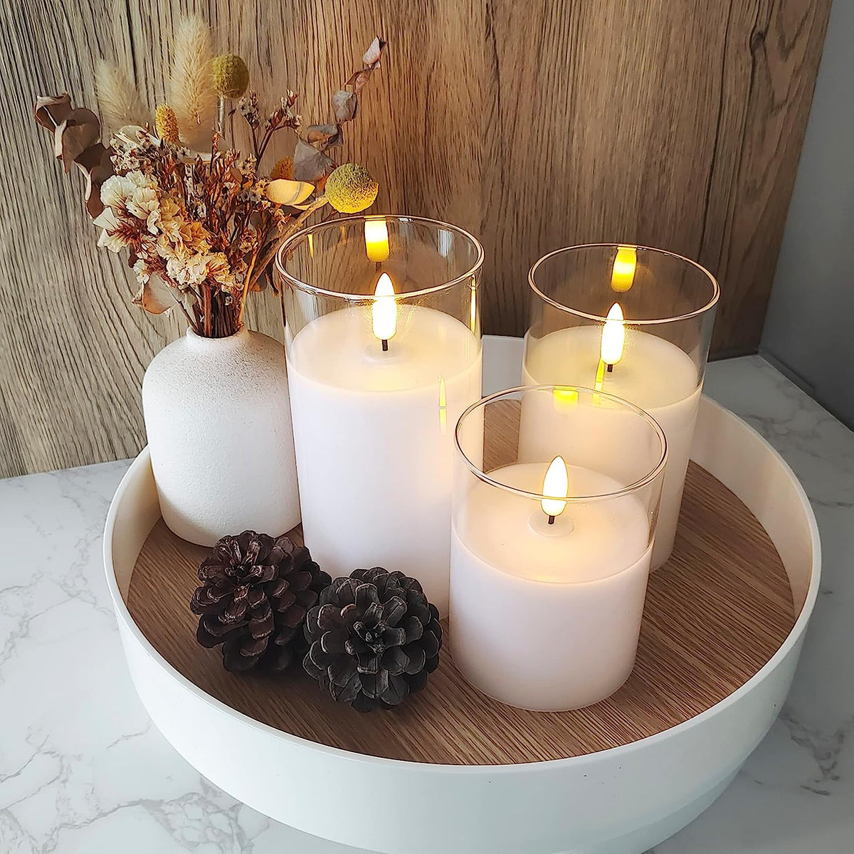 Flameless LED Pillar Candles with Remote Control & Timer – 3-Piece Set, Realistic Flickering Flame Effect for Living Room, Bedroom, Dining | Thomler