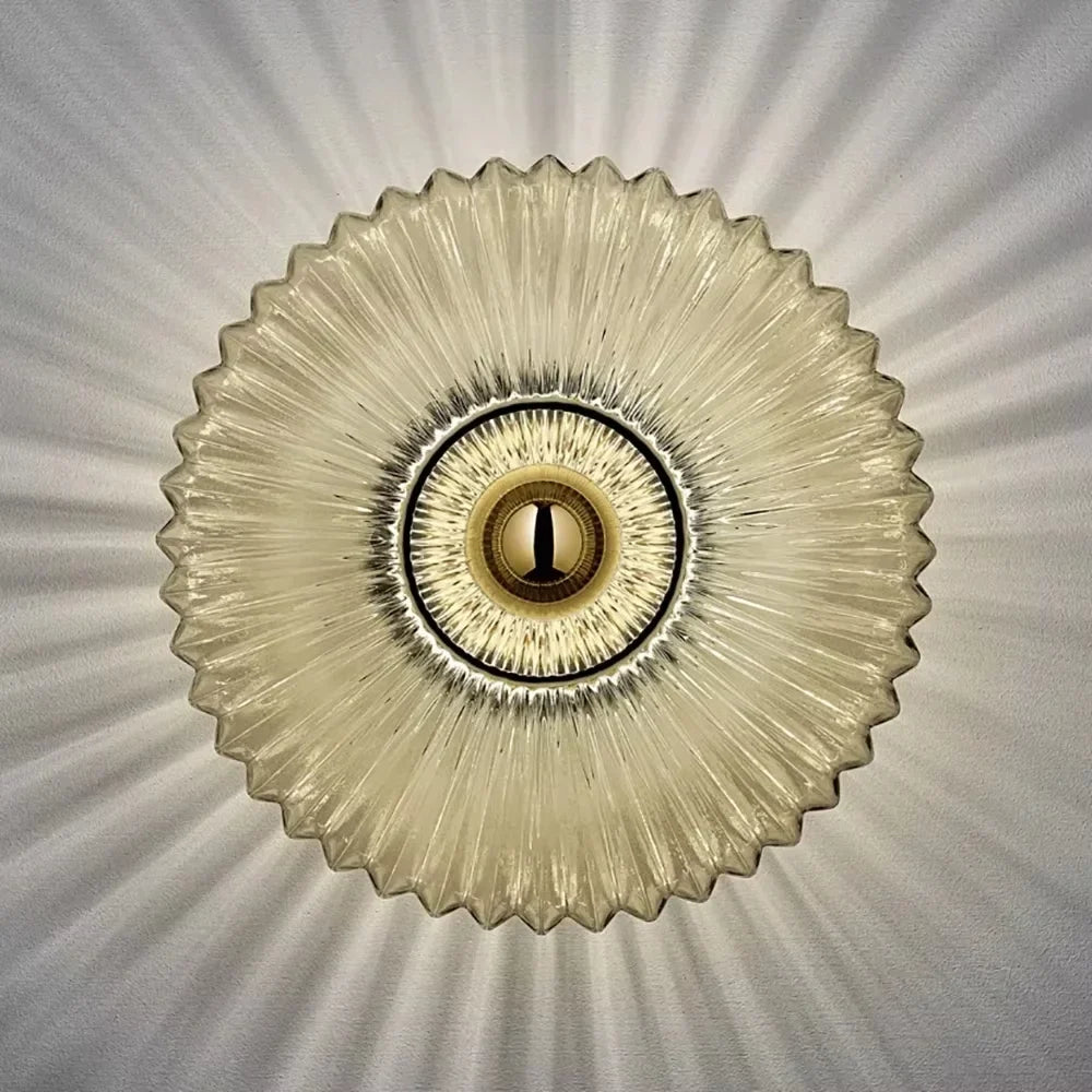 Wall Lamp Ribbed Glass Amber Gold Indoor Decorative Accent Lighting Art Deco Boho Bedroom Hallway Living Room Sconce | Thomler