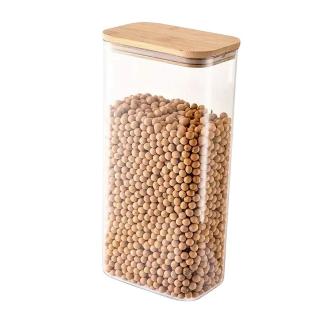Airtight Food Canister with Wood Lid – Clear Container for Pantry Staples, Dry Goods & Countertop Organization | Thomler