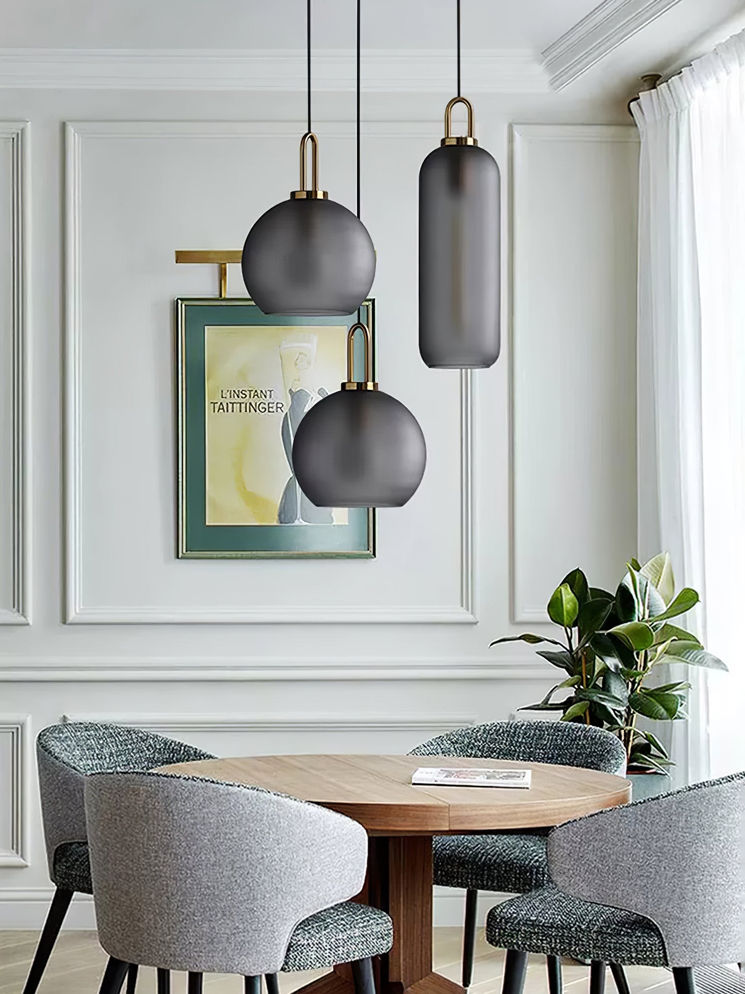 Pendant Light Glass Metal 11.8 in Hanging Living Room Bedroom Ceiling Adjustable Modern Minimalist Lighting Fixture | Thomler