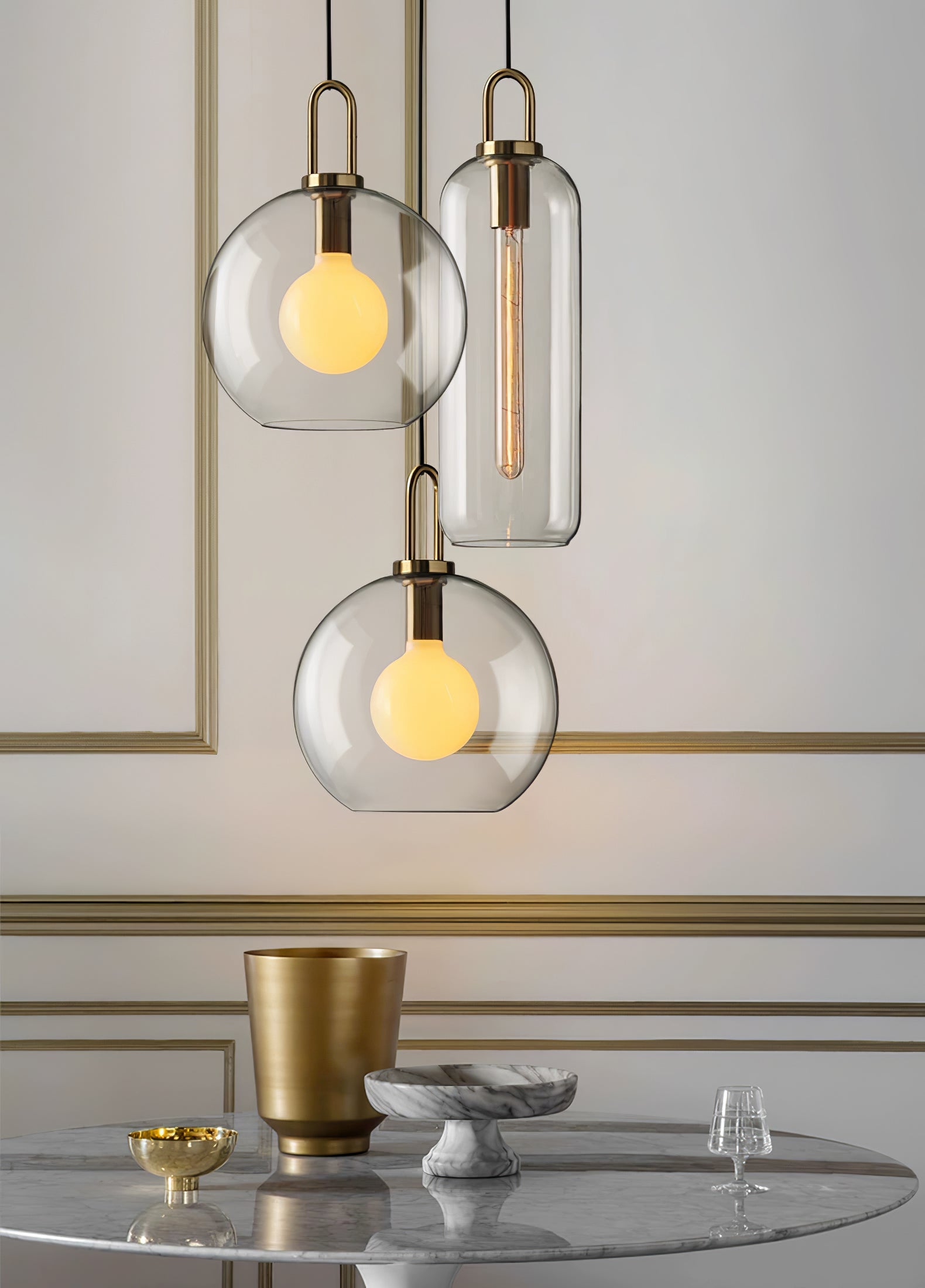 Pendant Light Glass Metal 11.8 in Hanging Living Room Bedroom Ceiling Adjustable Modern Minimalist Lighting Fixture | Thomler