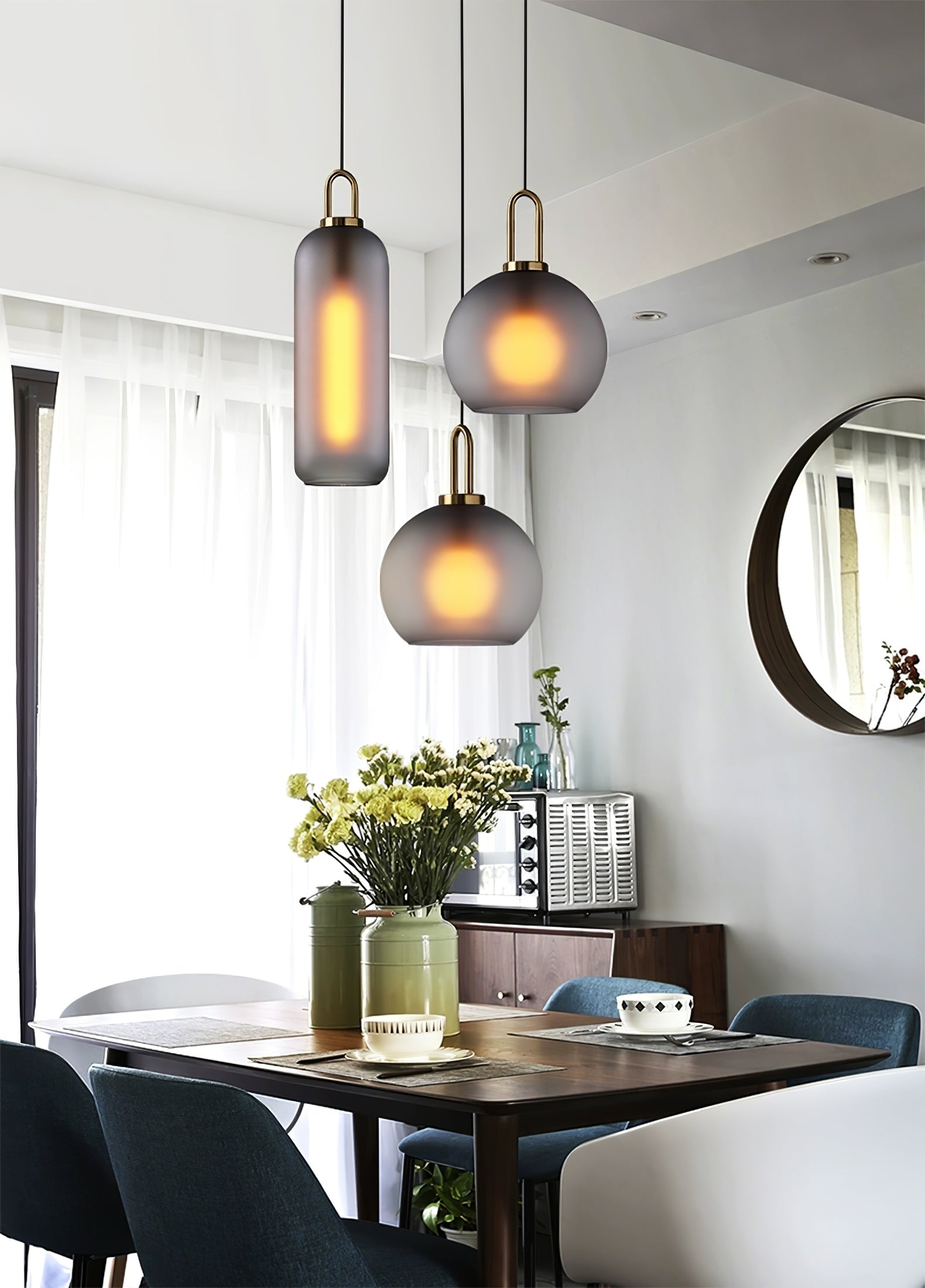 Pendant Light Glass Metal 11.8 in Hanging Living Room Bedroom Ceiling Adjustable Modern Minimalist Lighting Fixture | Thomler