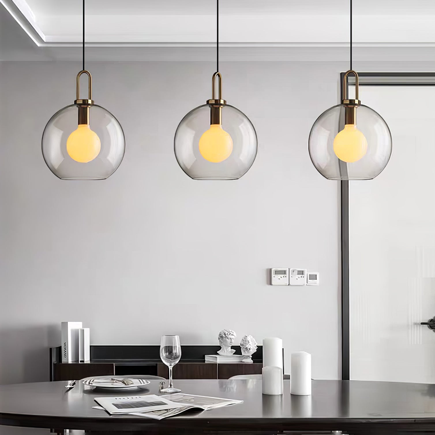 Pendant Light Glass Metal 11.8 in Hanging Living Room Bedroom Ceiling Adjustable Modern Minimalist Lighting Fixture | Thomler