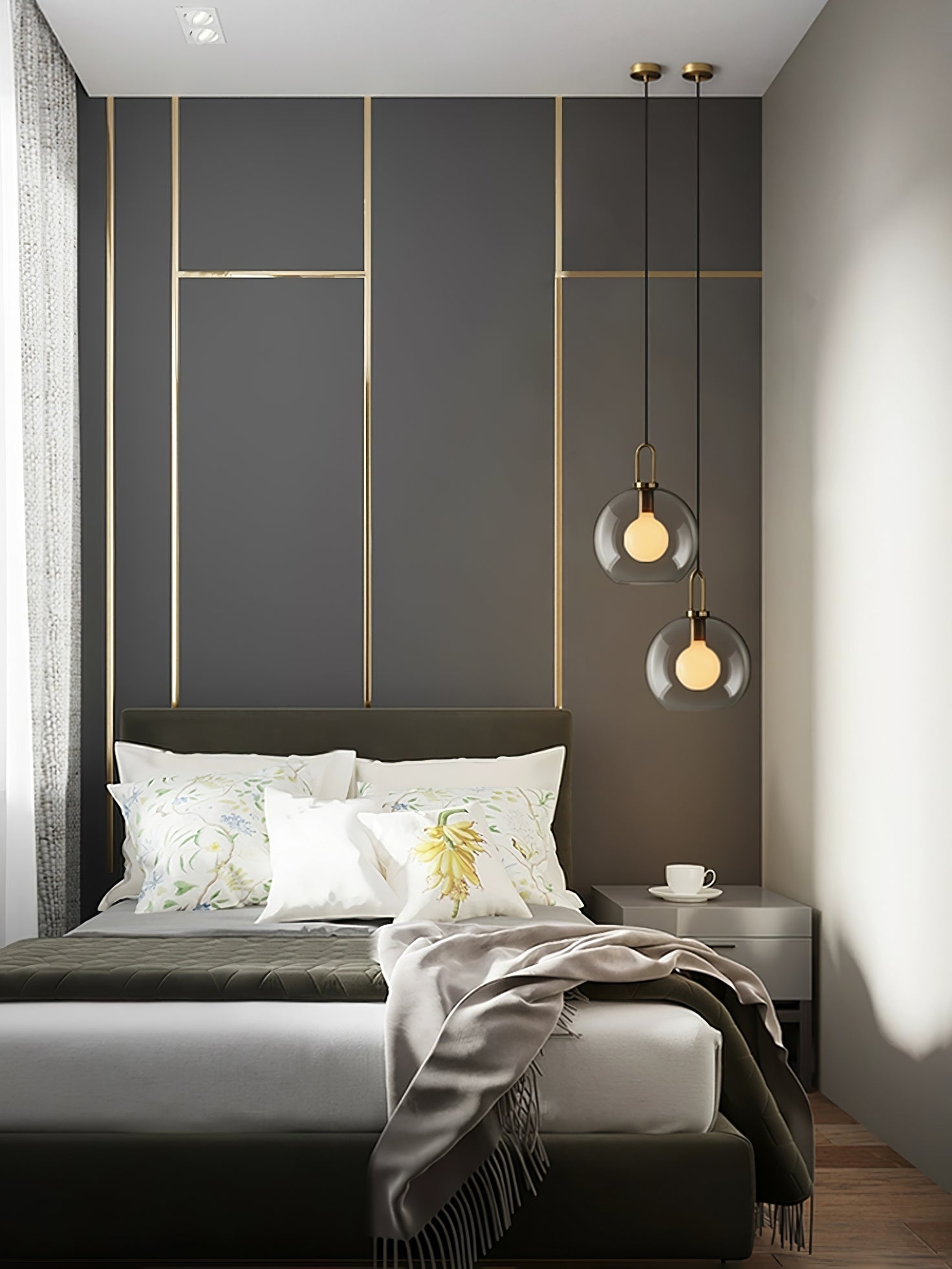 Pendant Light Glass Metal 11.8 in Hanging Living Room Bedroom Ceiling Adjustable Modern Minimalist Lighting Fixture | Thomler