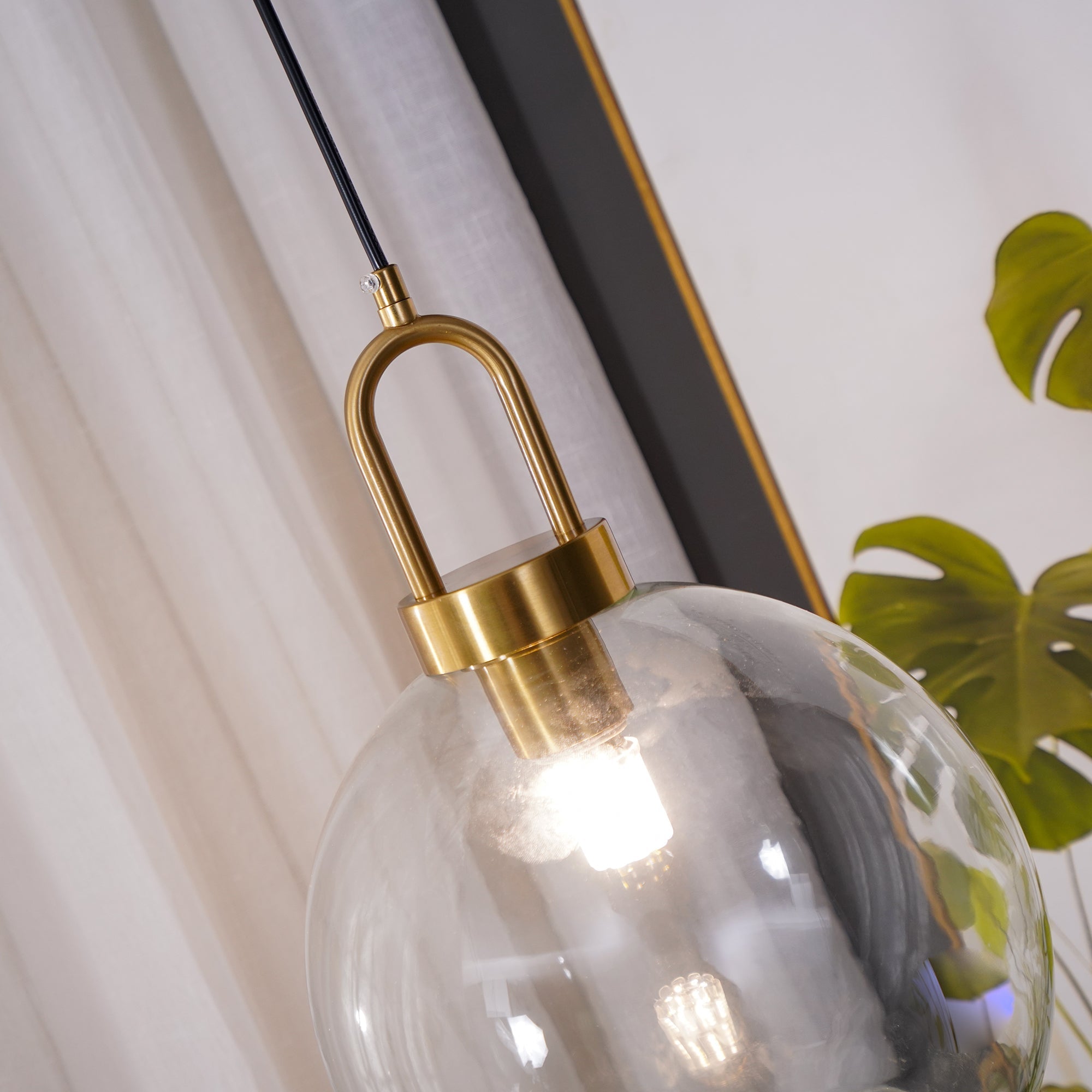 Pendant Light Glass Metal 11.8 in Hanging Living Room Bedroom Ceiling Adjustable Modern Minimalist Lighting Fixture | Thomler
