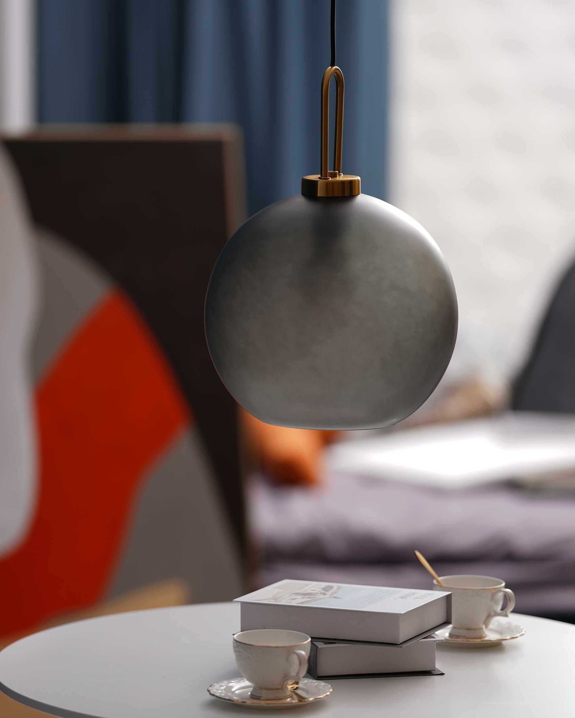 Pendant Light Glass Metal 11.8 in Hanging Living Room Bedroom Ceiling Adjustable Modern Minimalist Lighting Fixture | Thomler