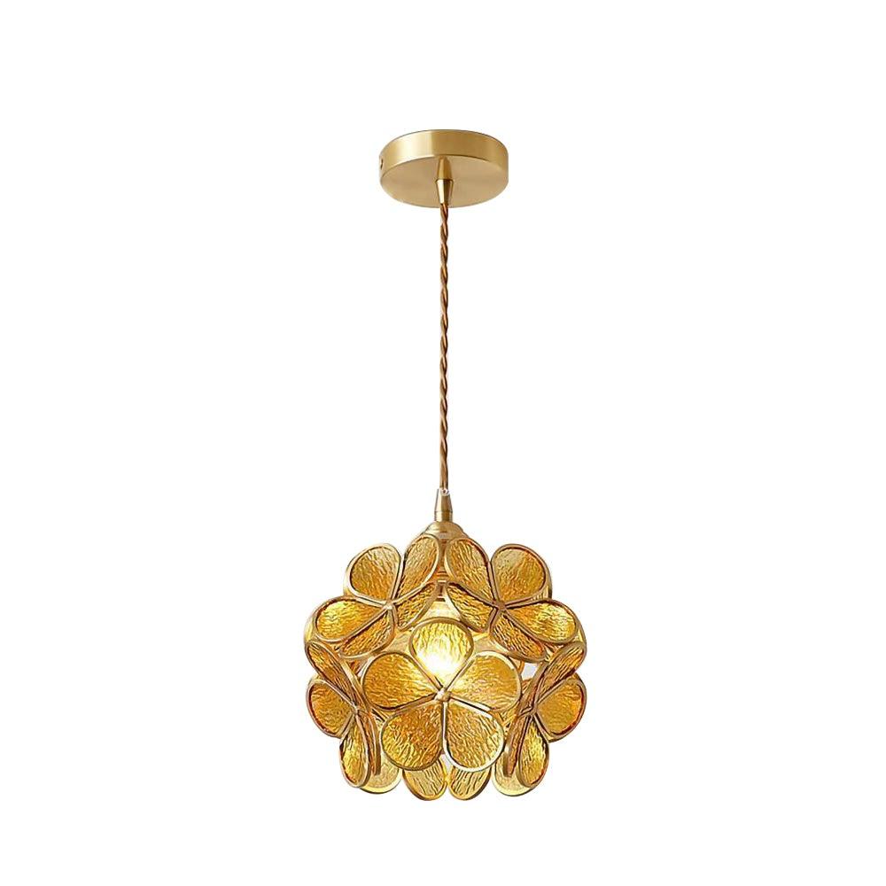 Pendant Light Brass Glass 7.9 in Petal Shape Indoor Ceiling Lamp Adjustable Hanging Height | Thomler