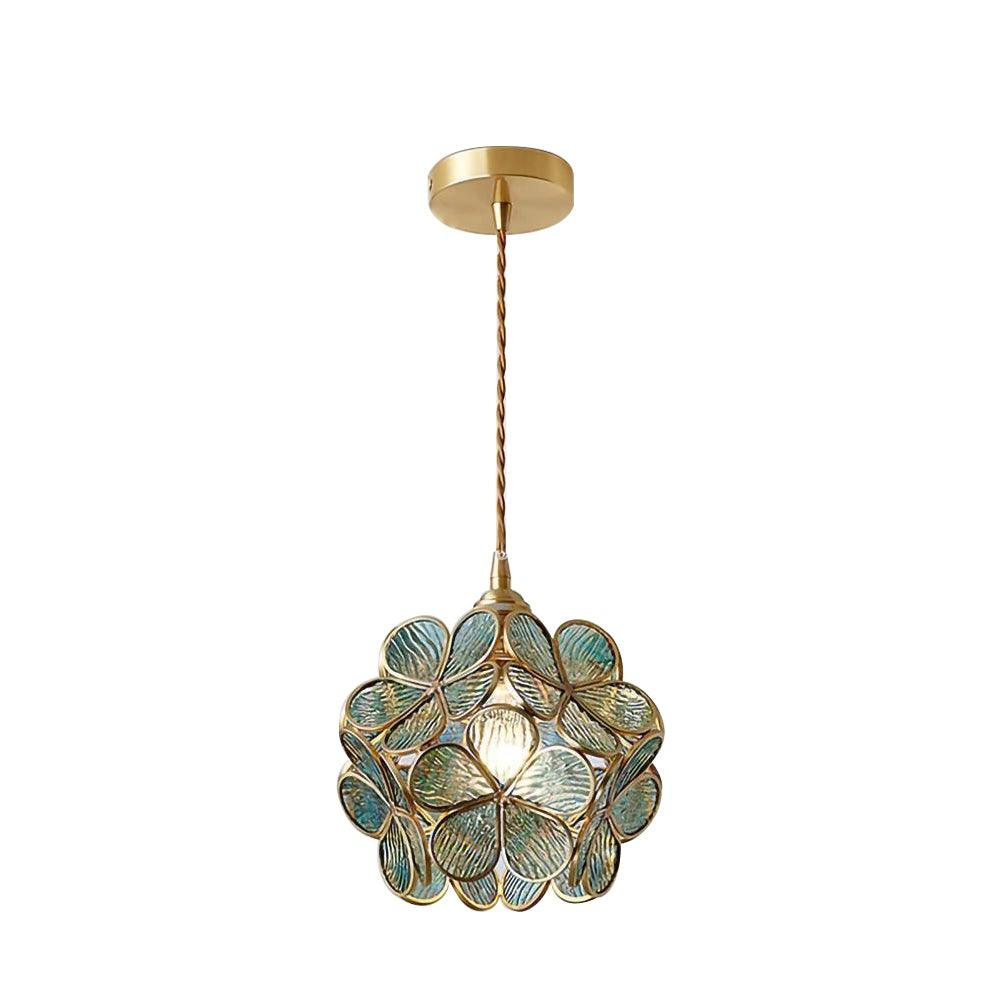 Pendant Light Brass Glass 7.9 in Petal Shape Indoor Ceiling Lamp Adjustable Hanging Height | Thomler