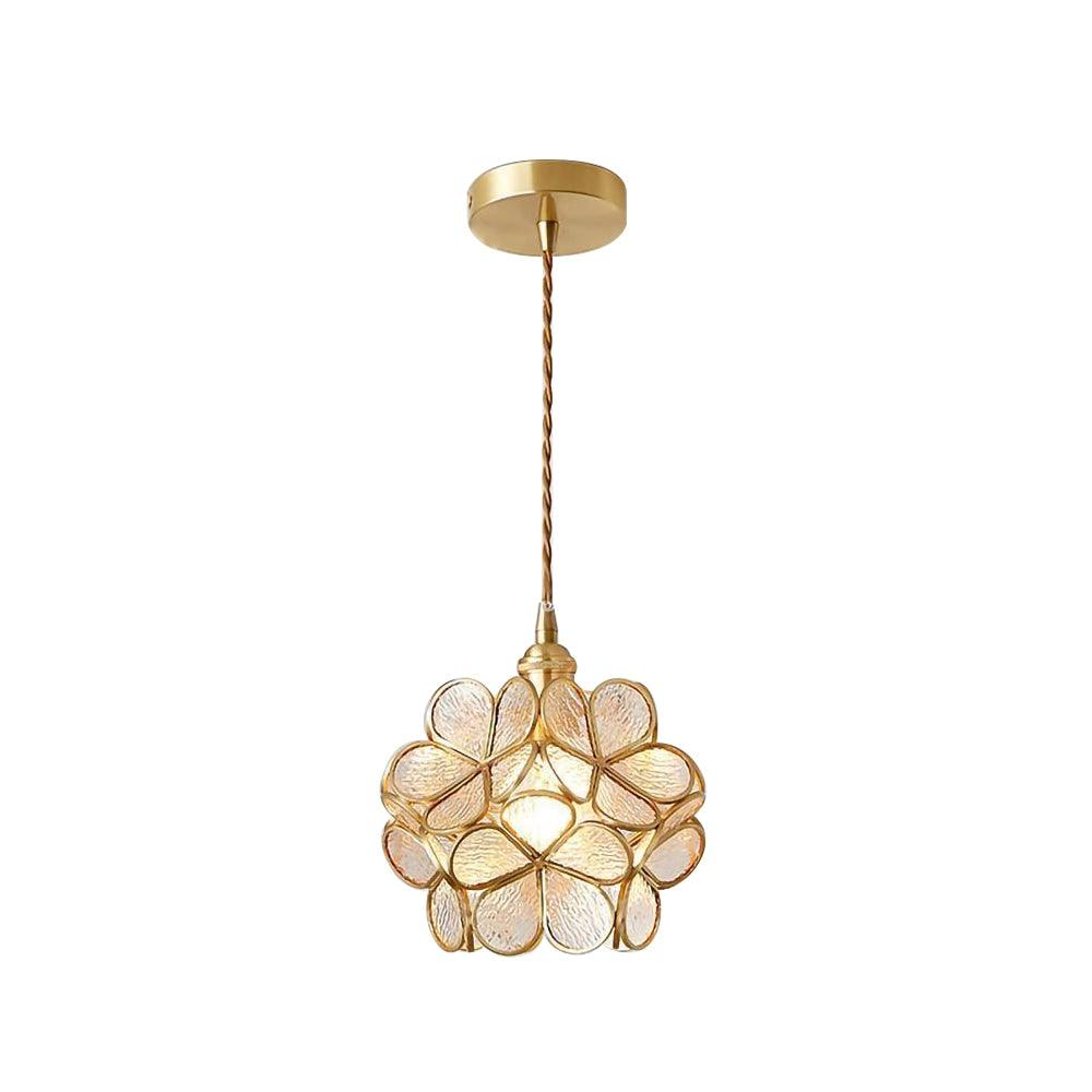 Pendant Light Brass Glass 7.9 in Petal Shape Indoor Ceiling Lamp Adjustable Hanging Height | Thomler
