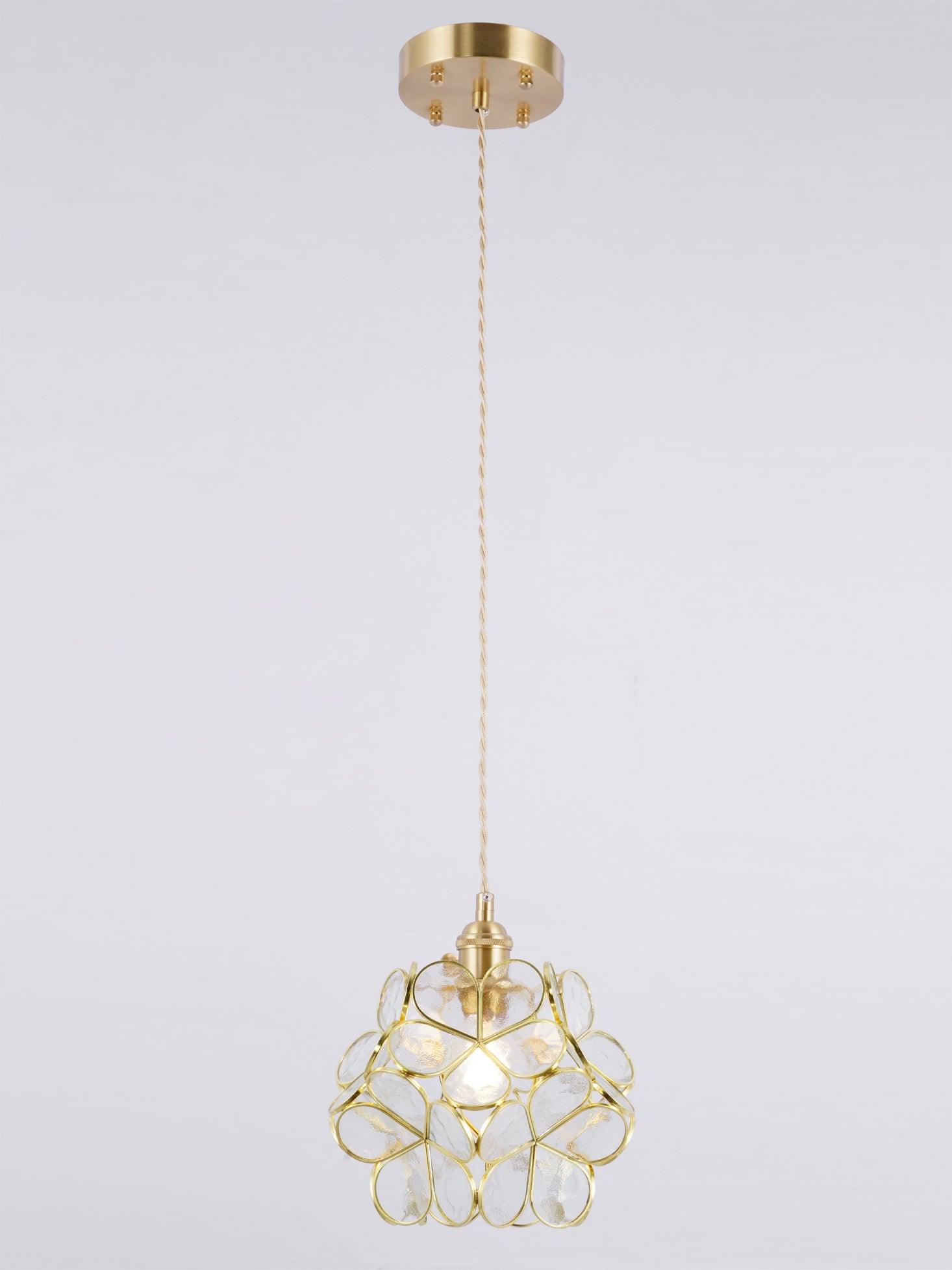 Pendant Light Brass Glass 7.9 in Petal Shape Indoor Ceiling Lamp Adjustable Hanging Height | Thomler