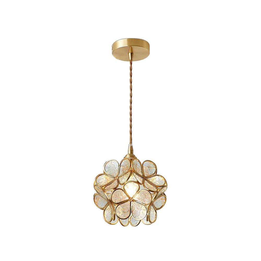 Pendant Light Brass Glass 7.9 in Petal Shape Indoor Ceiling Lamp Adjustable Hanging Height | Thomler