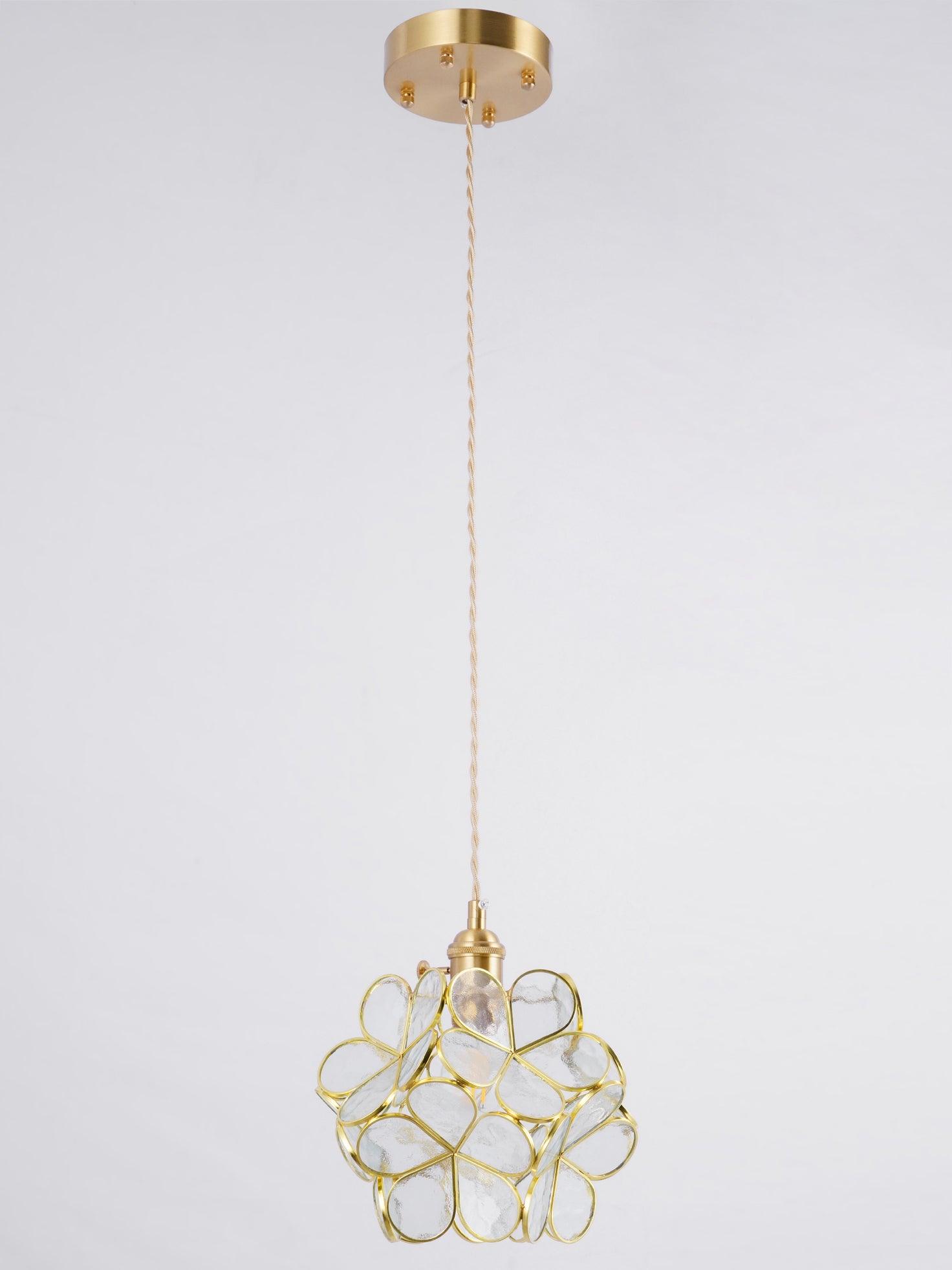 Pendant Light Brass Glass 7.9 in Petal Shape Indoor Ceiling Lamp Adjustable Hanging Height | Thomler