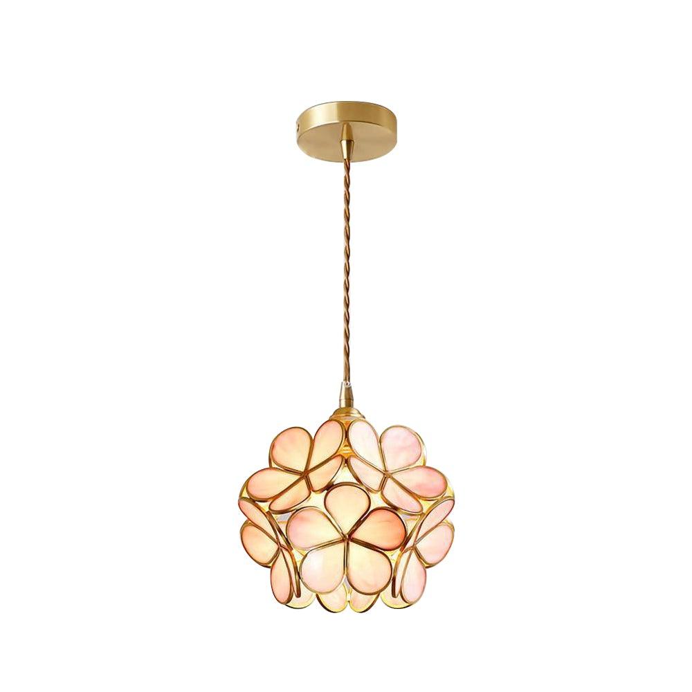 Pendant Light Brass Glass 7.9 in Petal Shape Indoor Ceiling Lamp Adjustable Hanging Height | Thomler