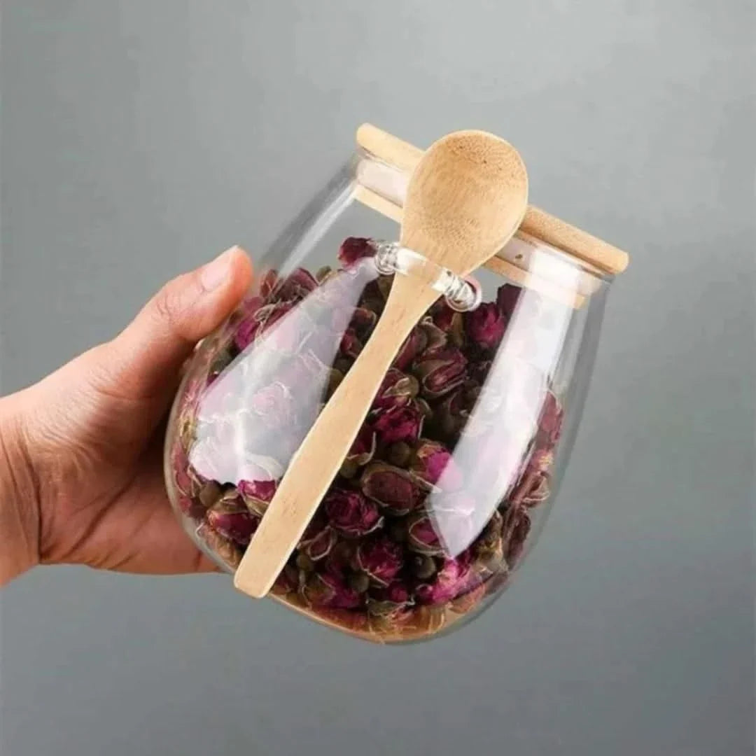 Bamboo-Lid Canister with Integrated Scoop – Borosilicate Container for Pantry Organization & Dry Food Storage | Thomler