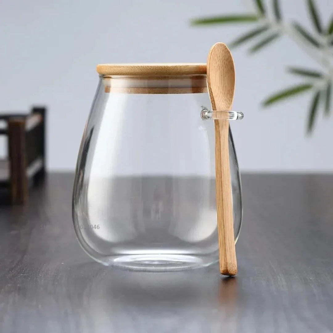Bamboo-Lid Canister with Integrated Scoop – Borosilicate Container for Pantry Organization & Dry Food Storage | Thomler