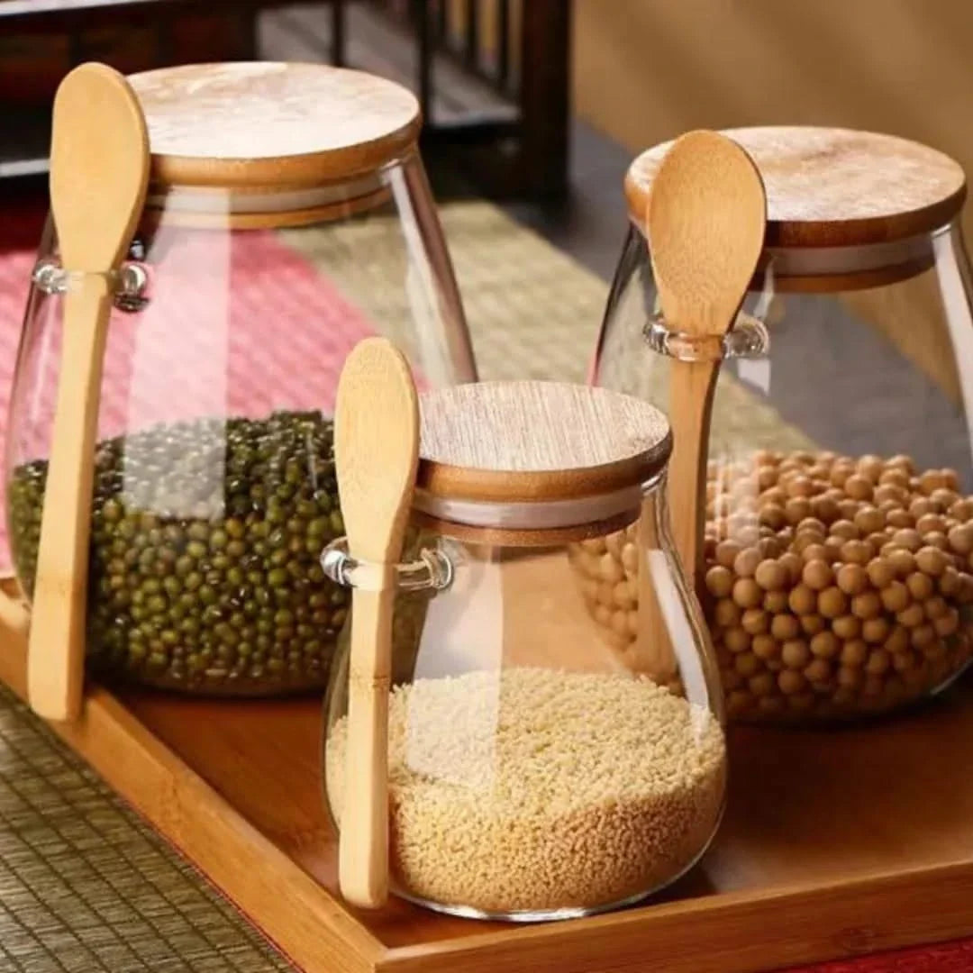 Bamboo-Lid Canister with Integrated Scoop – Borosilicate Container for Pantry Organization & Dry Food Storage | Thomler
