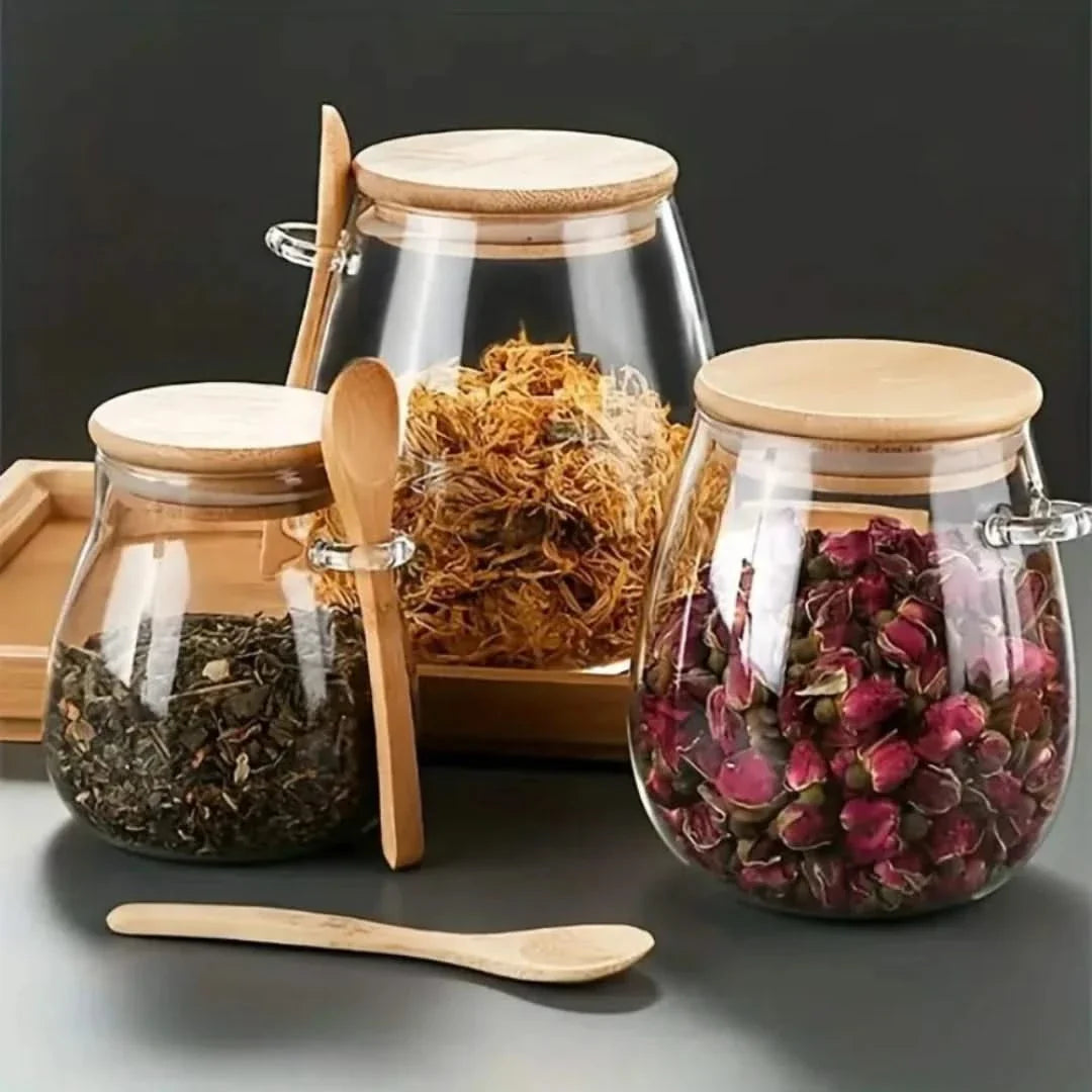 Bamboo-Lid Canister with Integrated Scoop – Borosilicate Container for Pantry Organization & Dry Food Storage | Thomler