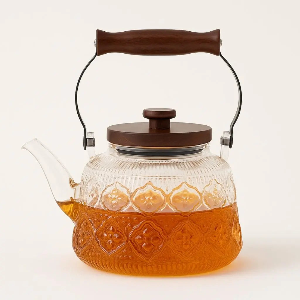 Teapot Borosilicate Glass 1.0 L Wooden Handle Tea Brewing Loose Leaf Infuser Serving Pot For Daily Use And Entertaining | Thomler