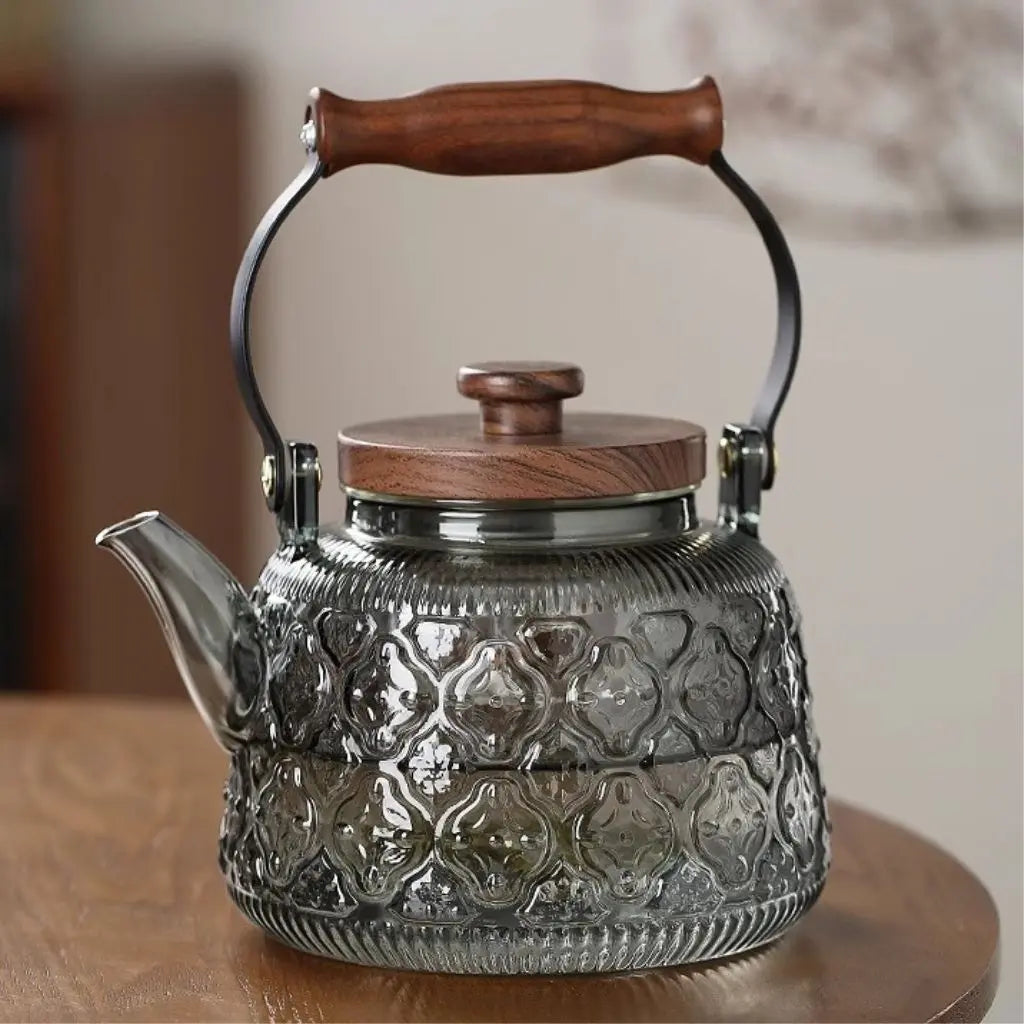 Teapot Borosilicate Glass 1.0 L Wooden Handle Tea Brewing Loose Leaf Infuser Serving Pot For Daily Use And Entertaining | Thomler
