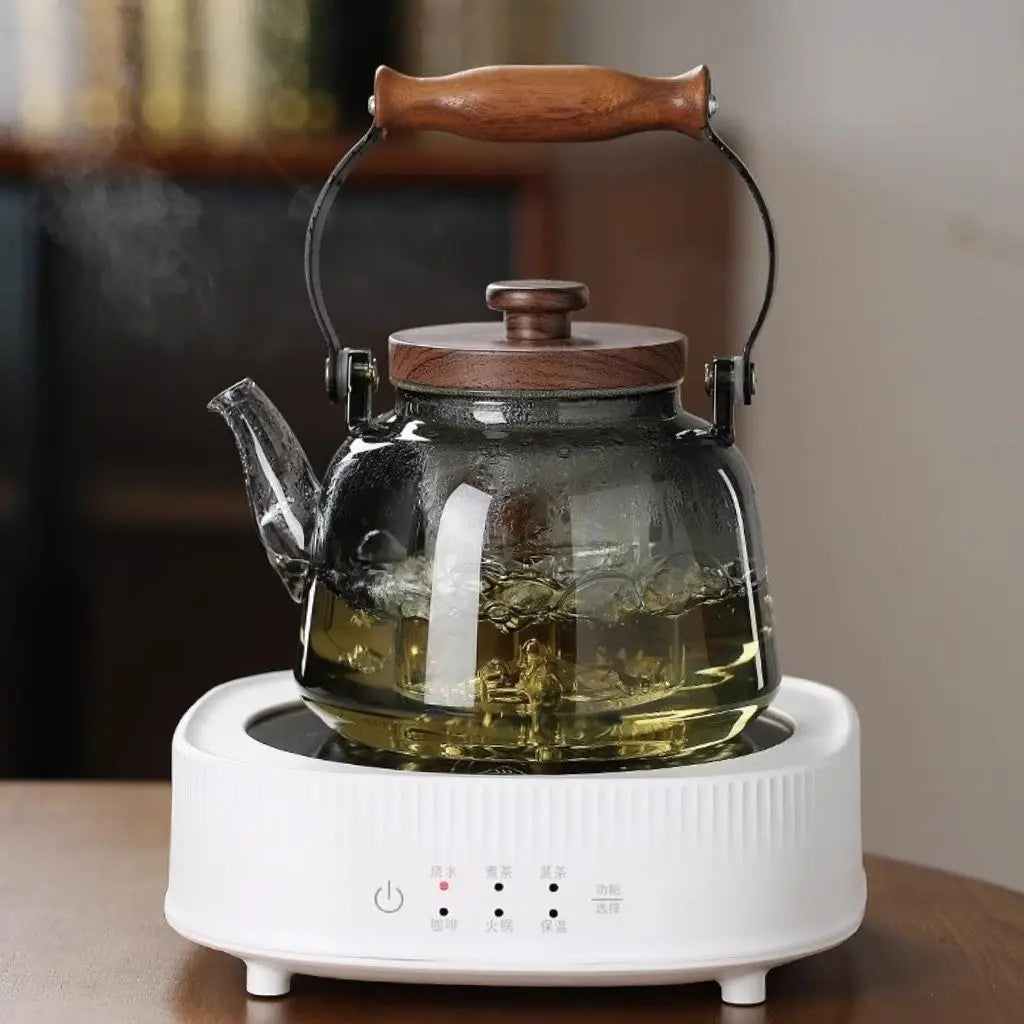 Teapot Borosilicate Glass 1.0 L Wooden Handle Tea Brewing Loose Leaf Infuser Serving Pot For Daily Use And Entertaining | Thomler