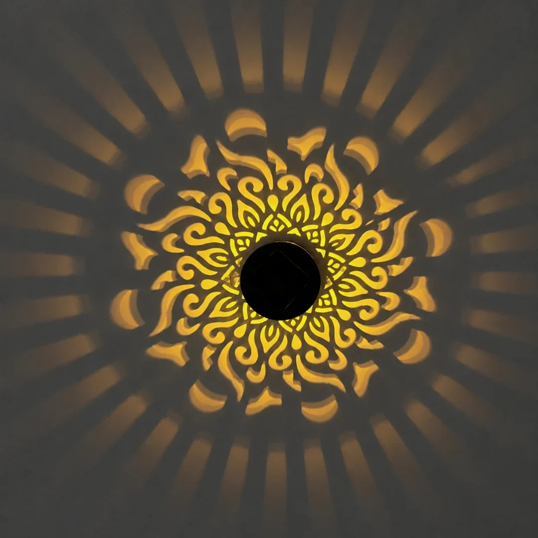 Solar LED Pattern Projector Wall Light – Weather-Resistant Metal Fixture for Patios & Gardens | Thomler