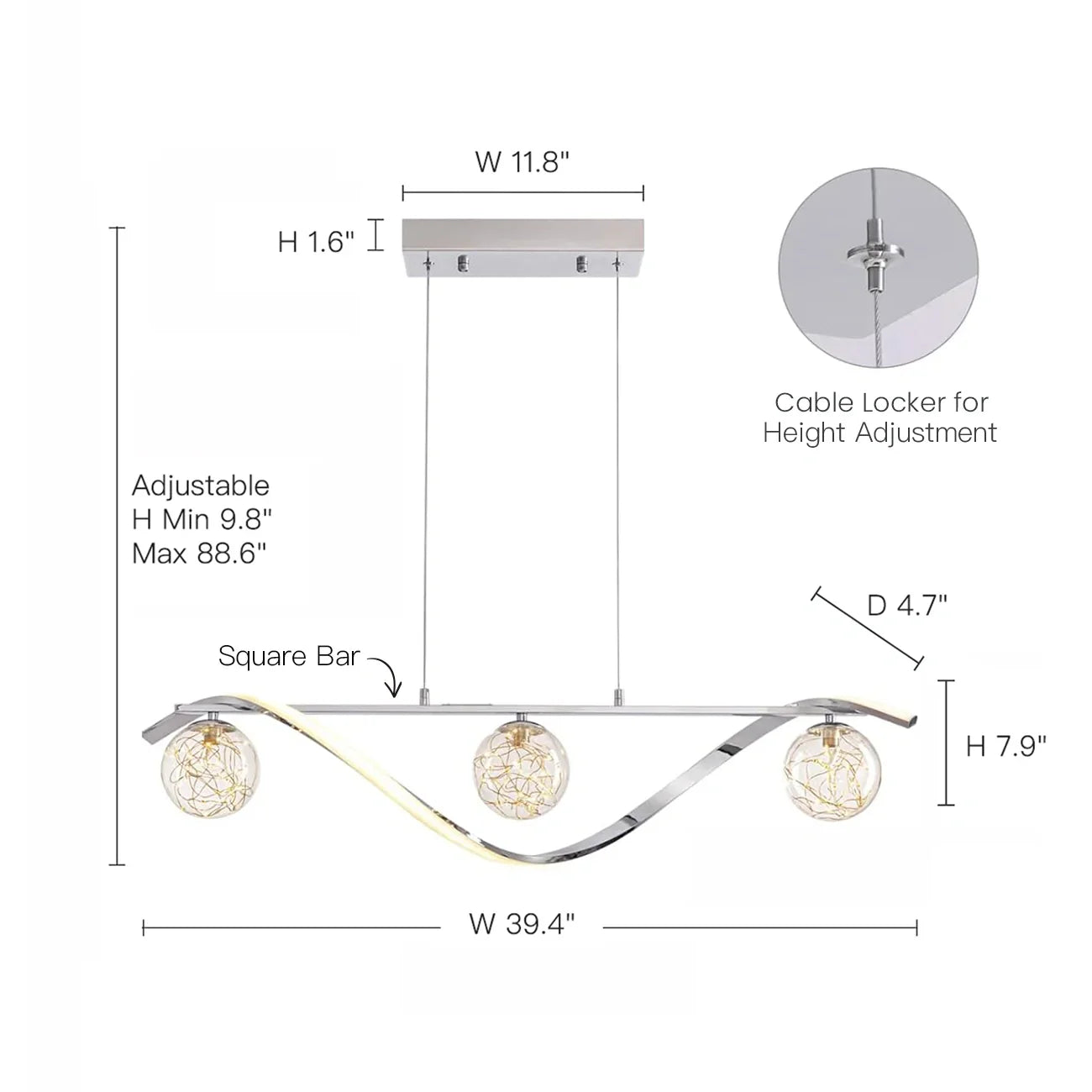 Pendant Light Glass Metal 100.0 cm Gold Dining Room Kitchen Island LED Hanging Ceiling Lamp Adjustable Suspension | Thomler