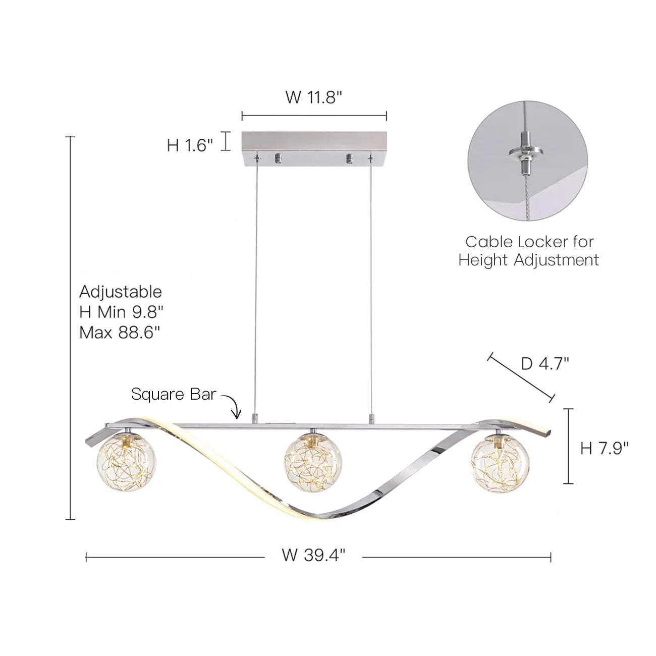 Pendant Light Metal Glass Linear 39.4 in Gold LED Dining Kitchen Island Chandelier Modern Minimalist Hanging Fixture | Thomler