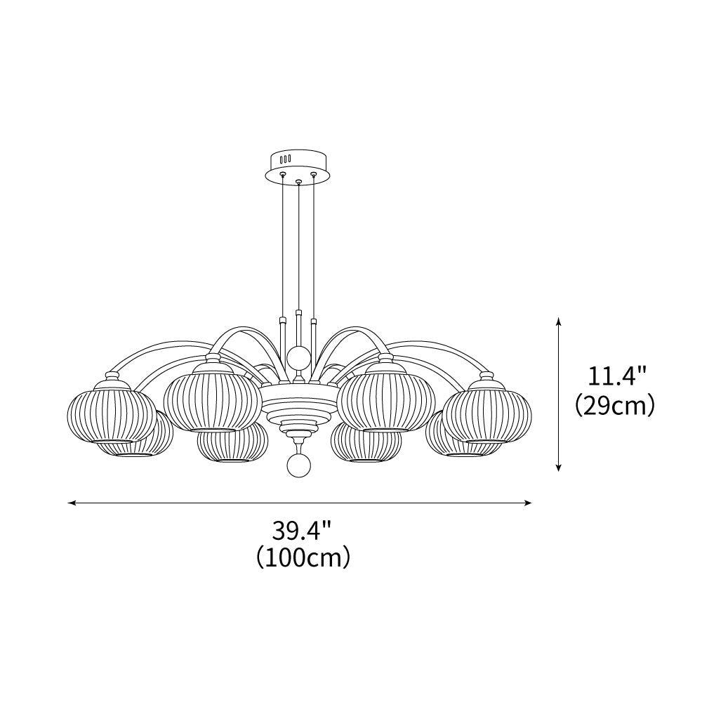 Multi-Light Wood & Glass Statement Fixture for Dining Rooms | Mixed Material Ceiling Light with Ribbed Shades | Modern Ambient Overhead Ligh | Thomler