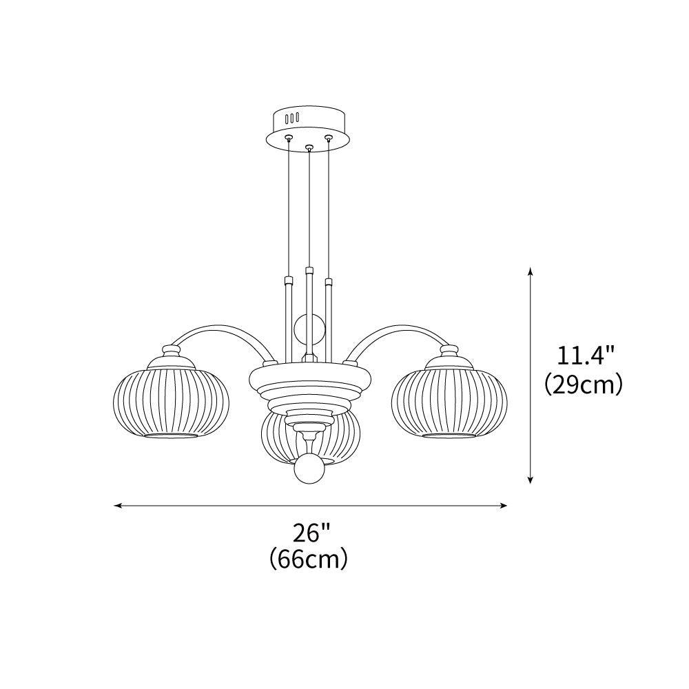 Multi-Light Wood & Glass Statement Fixture for Dining Rooms | Mixed Material Ceiling Light with Ribbed Shades | Modern Ambient Overhead Ligh | Thomler