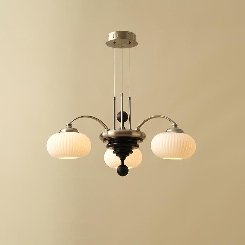 Multi-Light Wood & Glass Statement Fixture for Dining Rooms | Mixed Material Ceiling Light with Ribbed Shades | Modern Ambient Overhead Ligh | Thomler