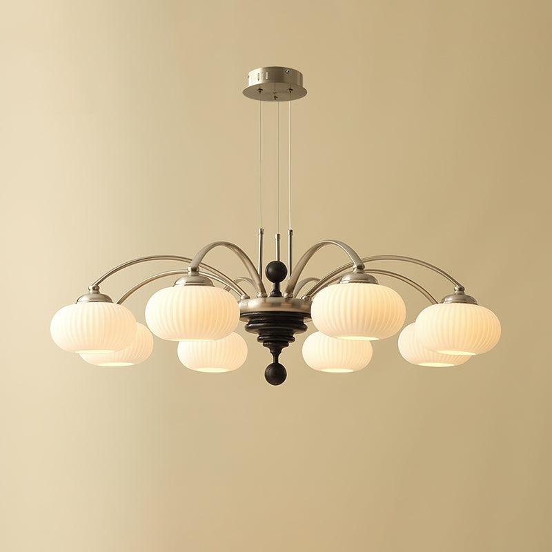 Multi-Light Wood & Glass Statement Fixture for Dining Rooms | Mixed Material Ceiling Light with Ribbed Shades | Modern Ambient Overhead Ligh | Thomler