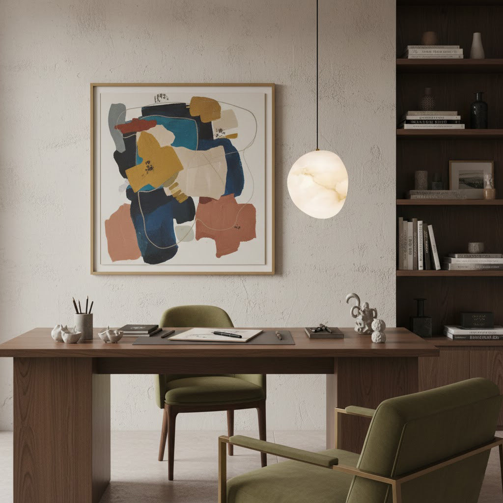 Pendant Light Brass Alabaster 9.1 in Ceiling Mount Indoor Dining Room Kitchen Island Hanging Lamp | Thomler