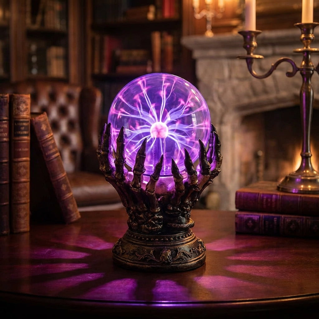 Gothic Skeletal Hand Plasma Globe Lamp – Touch-Responsive Electric Light for Halloween Decor | Thomler